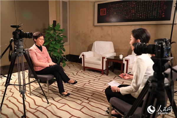 香港特別行政區(qū)行政長官林鄭月娥在北京接受人民網專訪。人民網記者 賈文婷攝