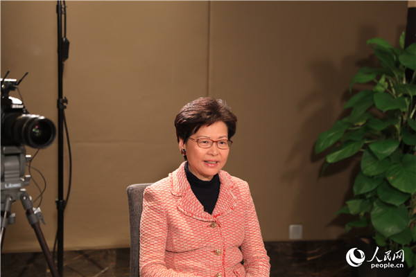 香港特別行政區(qū)行政長官林鄭月娥在北京接受人民網專訪。人民網記者 賈文婷攝
