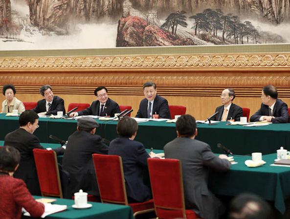 2019年3月8日，習(xí)近平參加十三屆全國(guó)人大二次會(huì)議河南代表團(tuán)的審議。